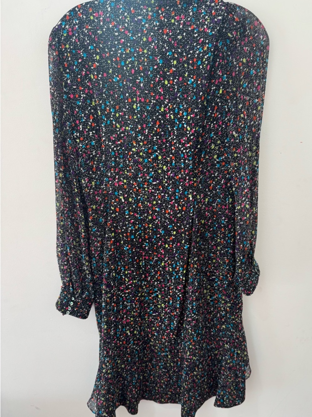 Diane Von Furstenberg Catherine Black Silk Dress with Multicolor Speckle Print - Picture 3 of 13